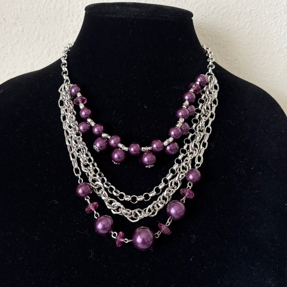 Purple and Silver Layered Multi-Necklace